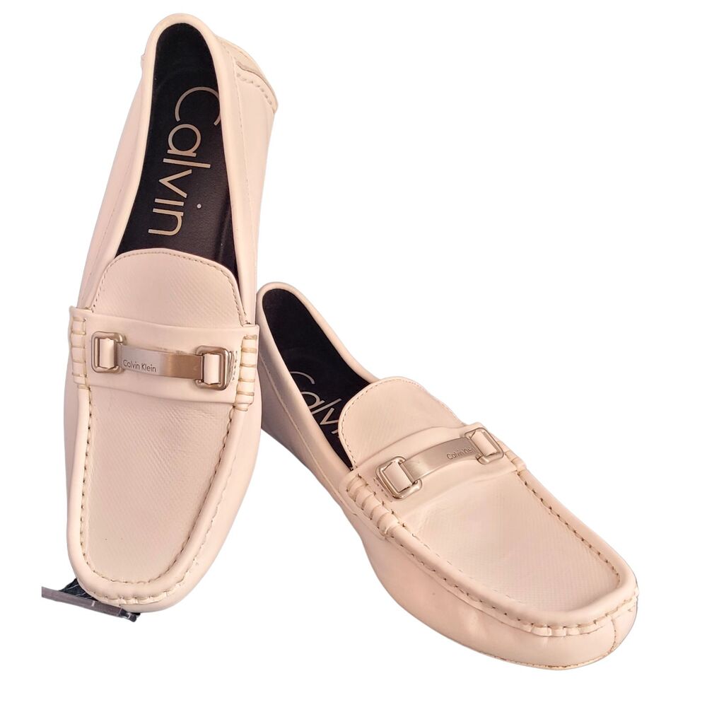 Calvin Klein Men's Maddix White Loafer Driving Shoes sz 9 Driver Silver